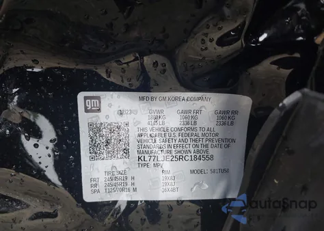 2024 Chevrolet Trax Fwd 2Rs z USA, uszkodzony, nr VIN KL77LJE25RC184558